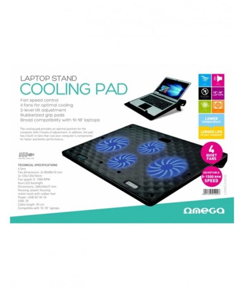 Omega Laptop Stand Cooler Pad 10''-18'' with 4 Fans