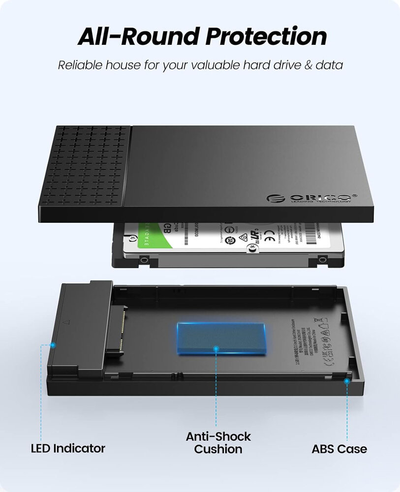 Orico Θήκη Για 2.5" SATA HDD/SSD 2526U3-V1 5Gbps Μαύρη