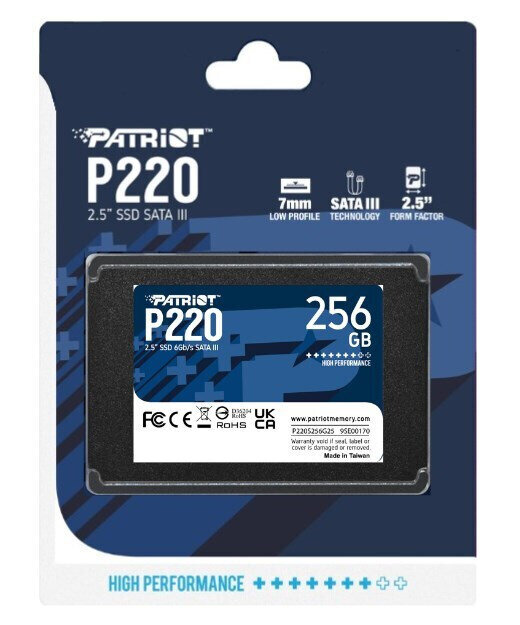 Patriot P220 2.5'' SSD 256GB, Sata 3, 6Gb/s, 550MBs Read & 500MBs Write 50K/40K