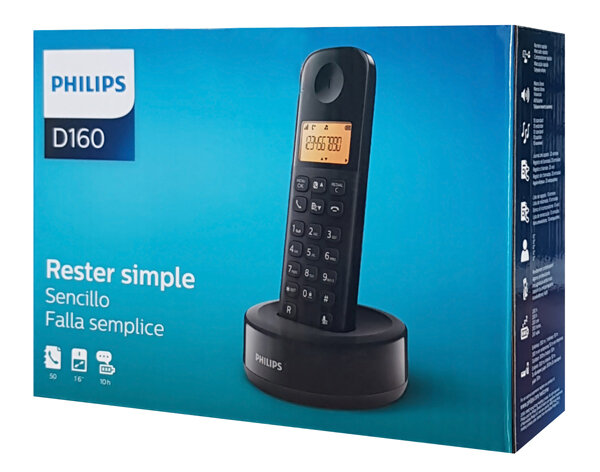 Philips ασύρματο τηλέφωνο D1601B/34 με ελληνικό μενού μαύρο