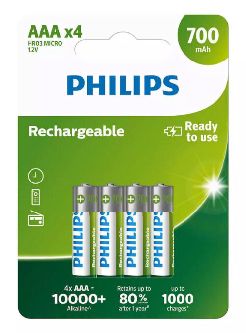 Philips Επαναφορτιζόμενες Μπαταρίες AAA Ni-MH 700mAh 1.2V 4τμχ.