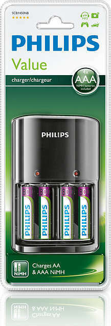 Philips Φορτιστής Μπαταριών AA & AΑΑ NiMH με 4x AAA Μαύρος