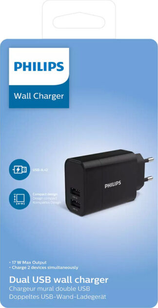 Philips Φορτιστής Τοίχου 2x USB 17W DLP2620-12