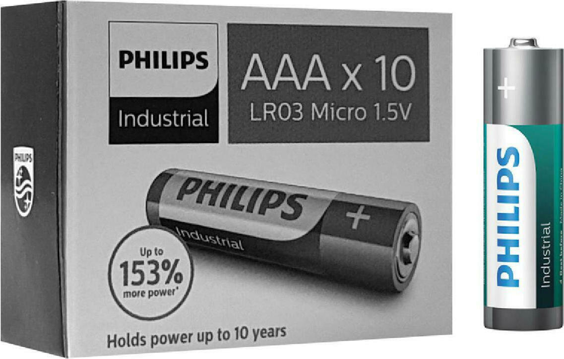 Philips Industrial Αλκαλικές Μπαταρίες AAA LR03 1.5V 10τμχ