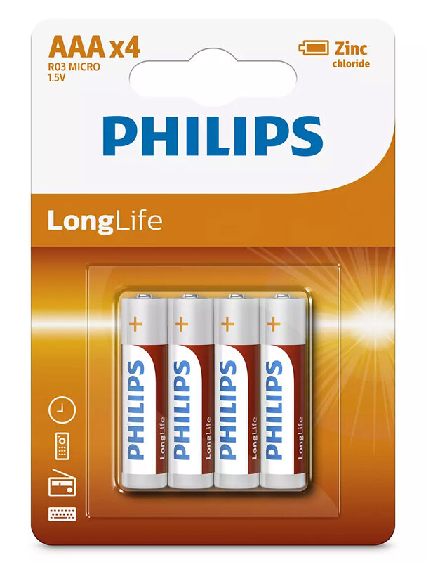 Philips Longlife Zinq Chloride Μπαταρίες Aaa R03 Micro 4Τμχ