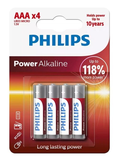Philips Power Αλκαλικές Μπαταρίες LR03P4B/5 AAA LR03 1.5V 4τμχ