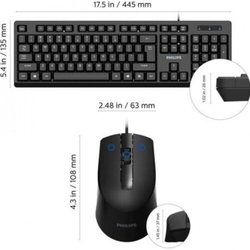 Philips Σετ Πληκτρολόγιο & Ποντίκι Ενσύρματο Μαύρο