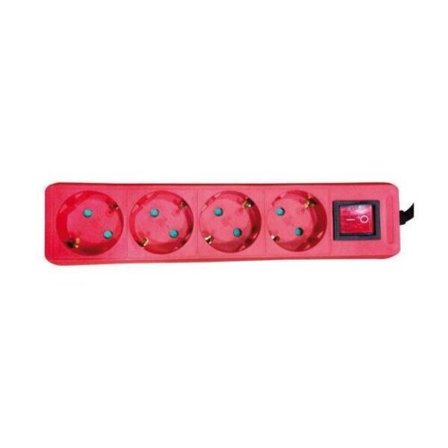 Πολύμπριζο 4Θ+Διακόπτης Schuko 3x1,5mm Κόκκινο, 2M Καλώδιο