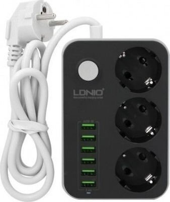 Πολύπριζο Ldnio Με 3 Power Socket & 6 Θύρες Φόρτισης Usb 3.4A