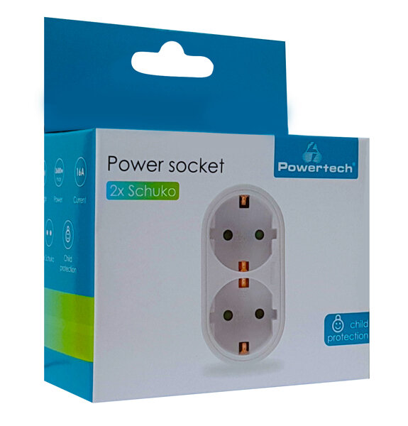 Powertech Αντάπτορας Ρεύματος 2X Schuko 250V 16A Λευκός