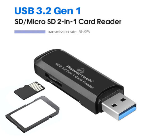 Powertech Card Reader USB 3.2 για SD microSD 5Gbps μαύρο
