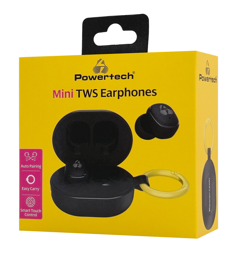 Powertech Earphones Με Θήκη Φόρτισης Pt 1392 True Wireless 6mm 25 230mah Μαύρα