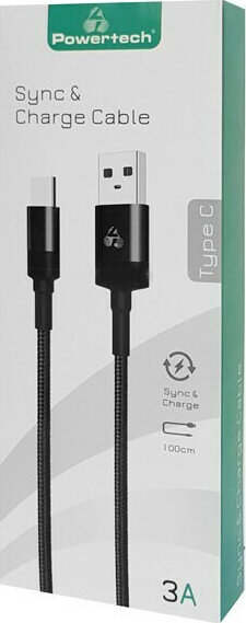 Powertech Eco Round Braided USB 2.0 Καλώδιο USB-C Αρσενικό σε USB-A Αρσενικό 1m Μαύρο