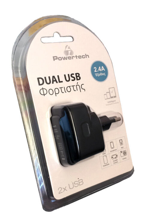 Powertech Φορτιστής 2X Usb 2.4A Black