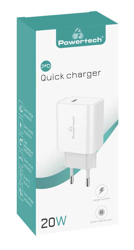 Powertech Φορτιστής Χωρίς Καλώδιο με Θύρα USB-C 20W Power Delivery, Λευκό