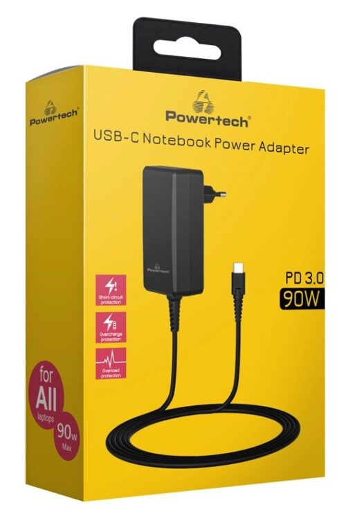 Powertech Φορτιστής Laptop Pt-1157 USB-C PD Universal 90W Μαύρος