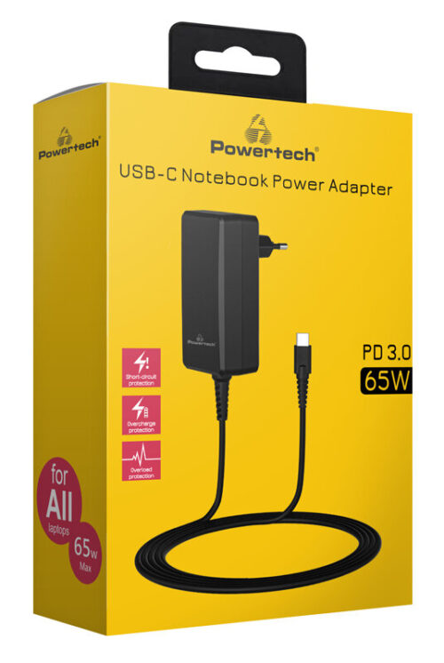 Powertech Φορτιστής Laptop USB-C PD Universal 65W Μαύρο