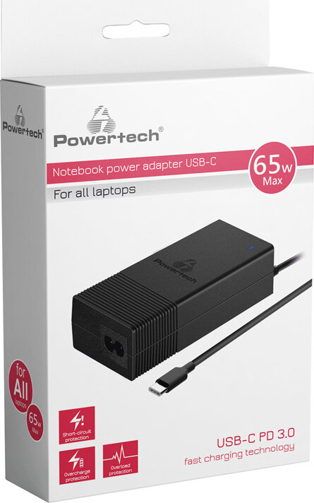 Powertech Φορτιστής laptop USB Type-C PD universal 65W μαύρο