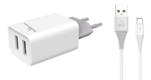 Powertech Φορτιστής τοίχου & καλώδιο USB Type-C 2x USB 2.1A
