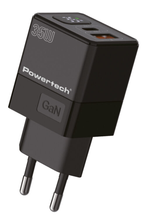Powertech Φορτιστής Τοίχου σε Οθόνη Usb Usb C 35w Gan Μαύρος