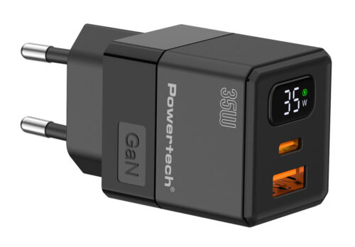 Powertech Φορτιστής Τοίχου σε Οθόνη Usb Usb C 35w Gan Μαύρος