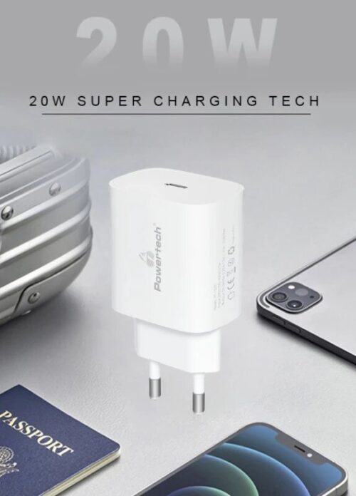 Powertech Φορτιστής Τοίχου USB-C Pd 20w Λευκός