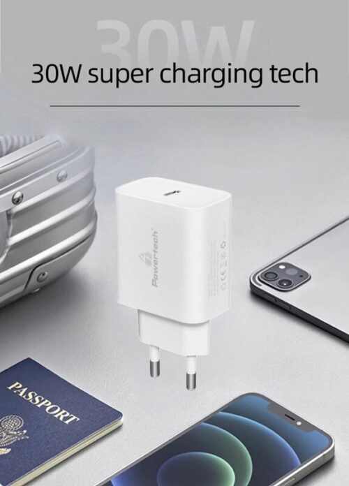 Powertech Φορτιστής Τοίχου USB-C PD QC3.0 30W Λευκός