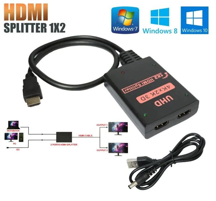 Powertech Hdmi Splitter 1-in Σε 2-out 4k 30hz Hdr Hdcp Μαύρο