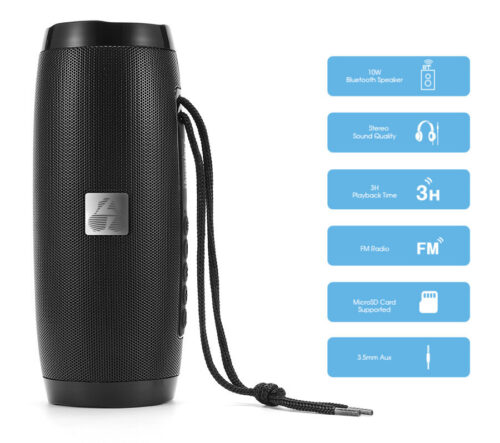 Powertech Ηχείο Bluetooth 10W με Ραδιόφωνο και Διάρκεια Μπαταρίας έως 3 ώρες, μαύρο
