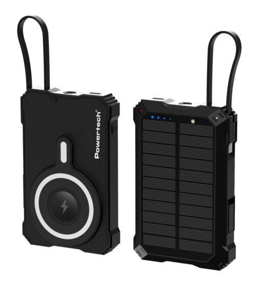 Powertech Ηλιακό Power Bank Με Καλώδιο & Φακό 10000mah Magnetic Wireless 35W Μαύρο