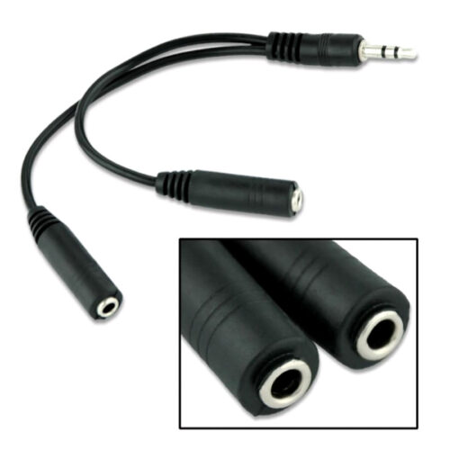 Powertech καλώδιο 3.5mm αρσενικό σε 2x 3.5mm θηλυκό 0.2m, μαύρο