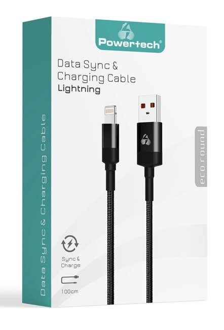 Powertech Καλώδιο USB Σε Lightning Eco Round Ptr-0082 Copper 1m Μαύρο