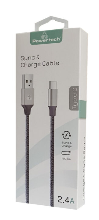 Powertech Καλώδιο USB σε Type-C eco small copper 2.4A 5V 1m ασημί