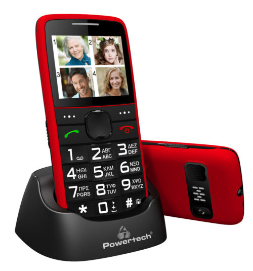 Powertech Κινητό Τηλέφωνο Sentry Eco Dual SIM με μεγάλα πλήκτρα, κόκκινο
