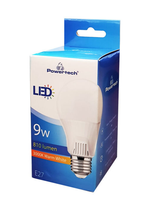 Powertech LED Λάμπα Bulb 9W Warm White 3000K E27 Samsung LED