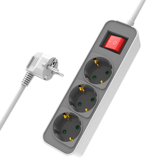 Powertech Πολύπριζο Ασφαλείας 3x schuko 16A 1.4m Λευκό - Γκρι