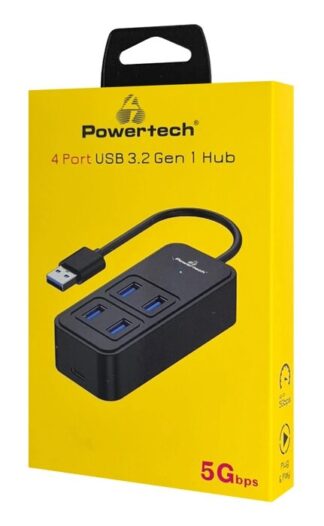 Powertech USB 3.2 Hub Ptr-0153 4x Θυρών 5Gbps USB Σύνδεση Μαύρο