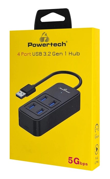 Powertech USB 3.2 Hub Ptr-0153 4x Θυρών 5Gbps USB Σύνδεση Μαύρο