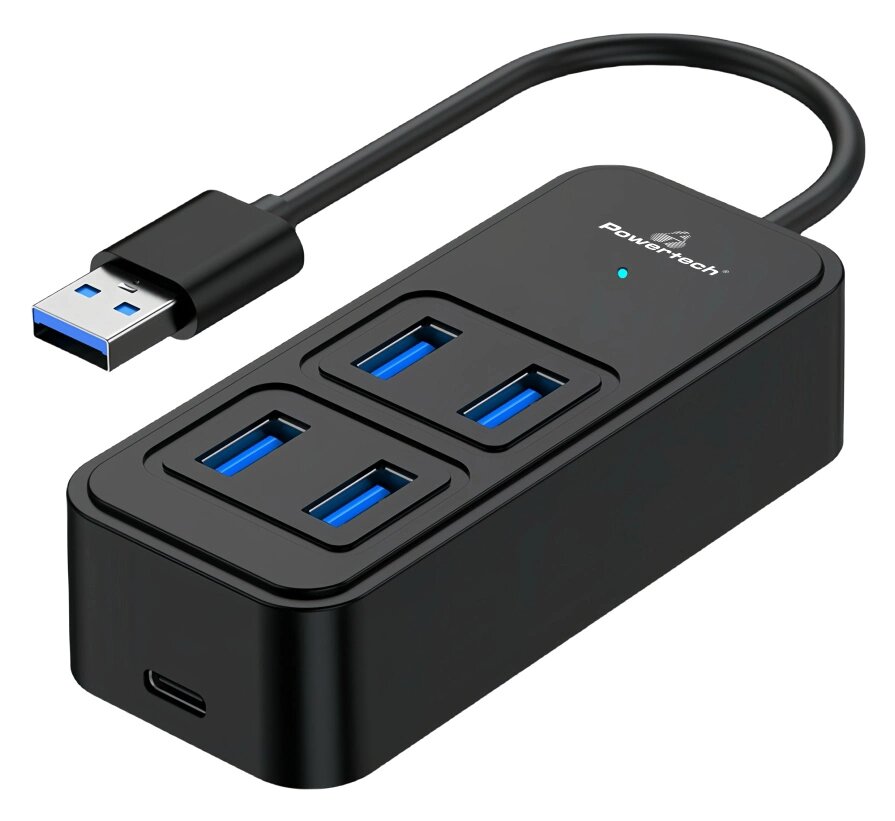 Powertech USB 3.2 Hub Ptr-0153 4x Θυρών 5Gbps USB Σύνδεση Μαύρο