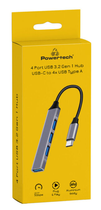 Powertech USB Hub PT-1113 4x Θυρών 5Gbps USB-C Σύνδεση Γκρί