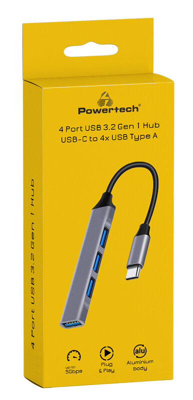 Powertech USB Hub PT-1113 4x Θυρών 5Gbps USB-C Σύνδεση Γκρί