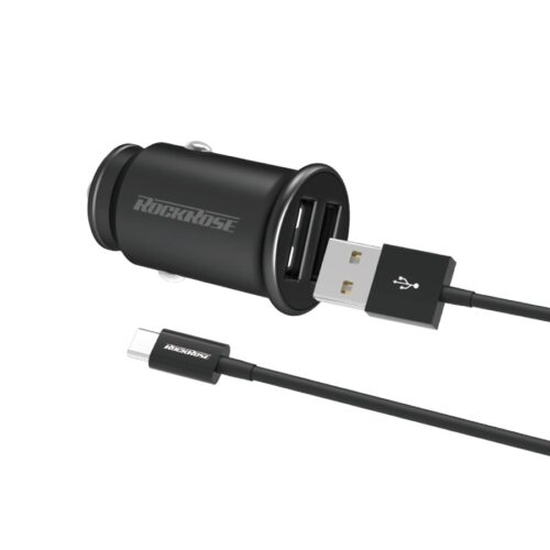 Rockrose Φορτιστής Αυτοκινήτου Ranger P2 με Καλώδιο 2x Usb 12w Μαύρο