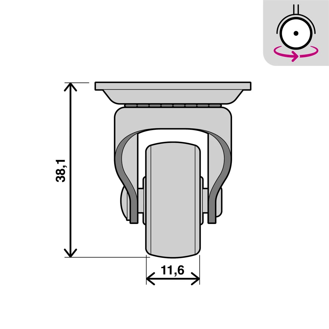 Ροδάκι επίπλων STANDERS 25mm 12kg Με Πλάκα 38x32mm