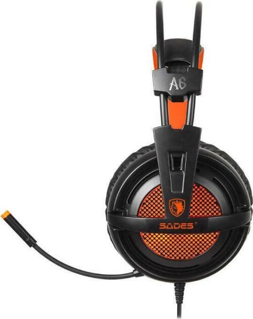 SADES Gaming Headset A6 Over Ear USB, LED Πορτοκαλί