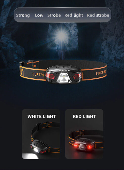 Superfire Φακός Κεφαλής με Αισθητήρα Φωτός 5W 500LM 135m 1200mAh