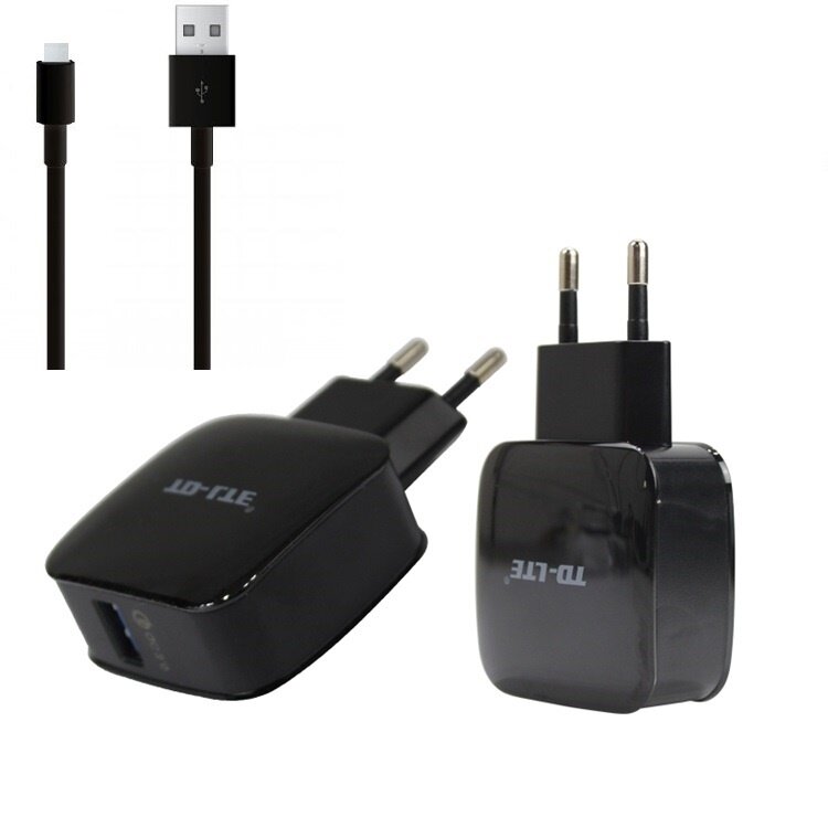Td-Lte Travel Charger 5V/9V/12V Μαζί Με Καλώδιο Micro Usb For Smart Phones Black