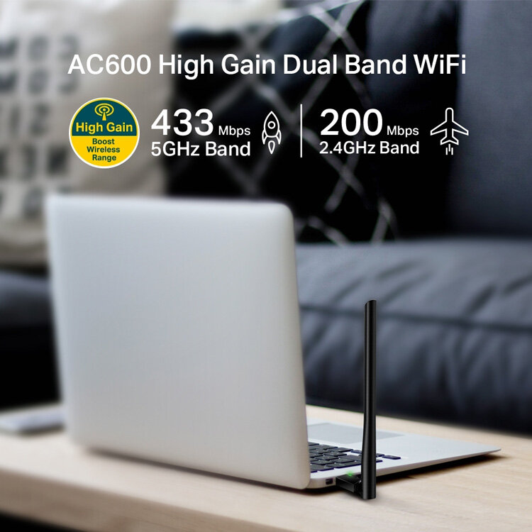 TP-LINK Wireless USB Adapter Archer T2U Plus 5dBi Dual Band AC600 Ver. 1.0