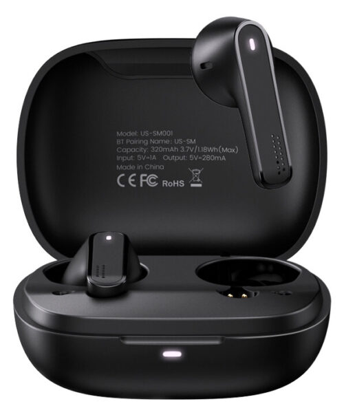 USAMS earbuds US-SM001 με θήκη φόρτισης True Wireless μαύρα