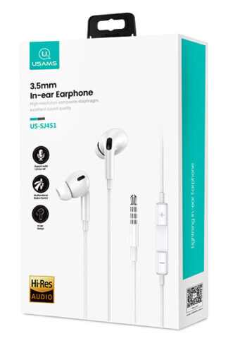USAMS earphones με μικρόφωνο EP-41 3.5mm 10mm 1.2m λευκά