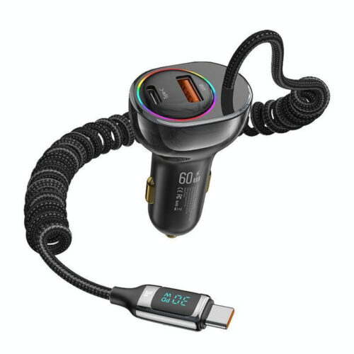 USAMS φορτιστής αυτοκινήτου C37 με καλώδιο USB/USB-C 60W 1.2m μαύρος